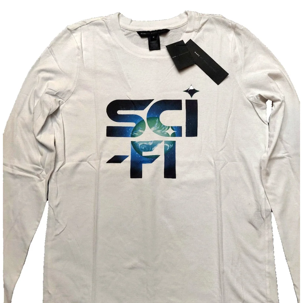 Marc by Marc Jacobs Long Sleeve White Cotton Graphic Sci-Fi Tee Shirt Sz…